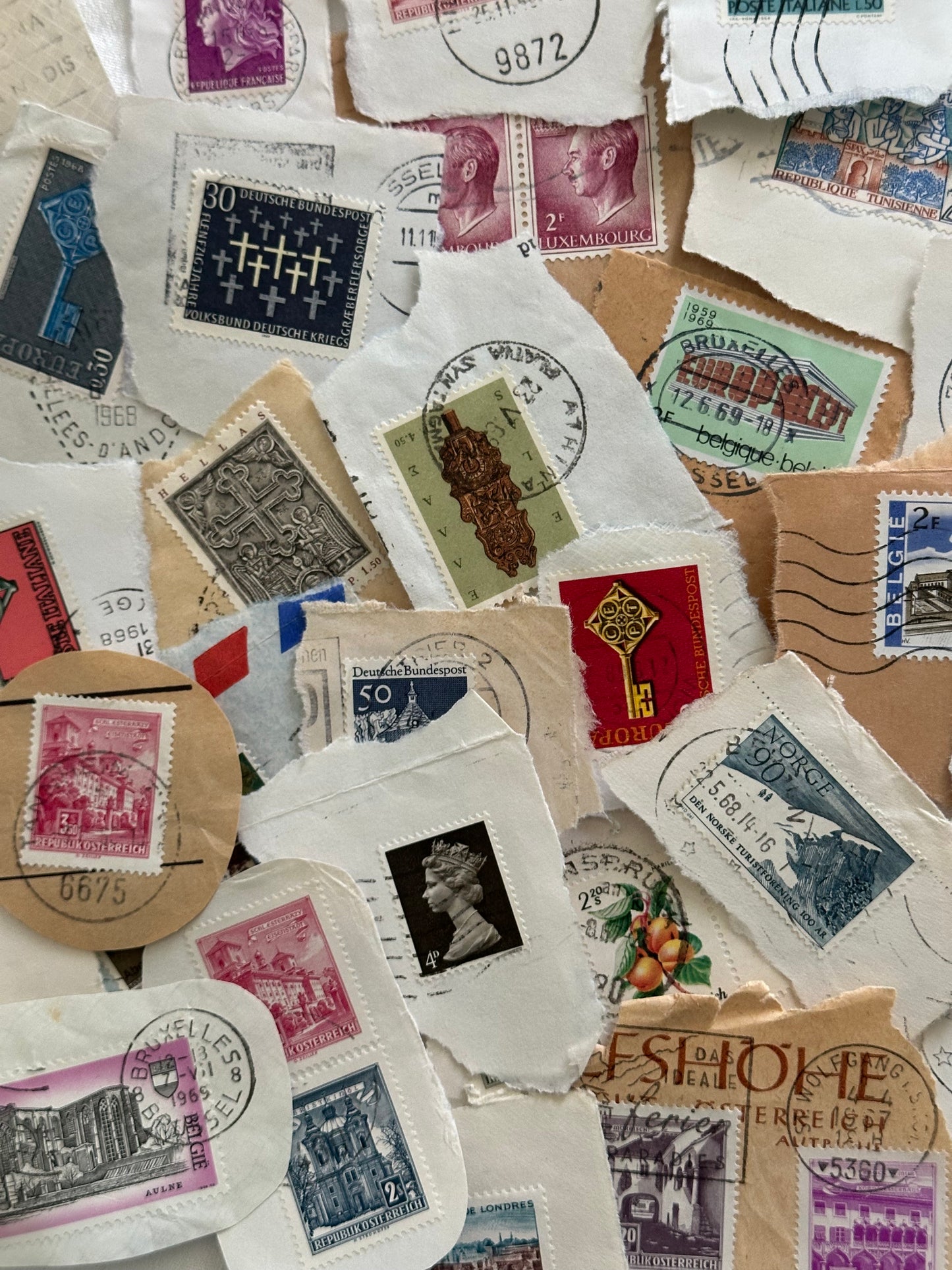 Vintage & Junk Journal Stamp Set - 30 Pieces (postmarked & free shipping) - 001