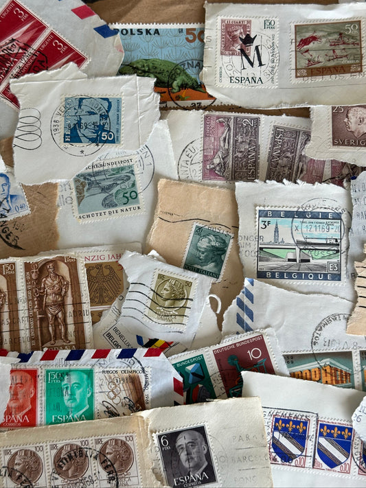 Vintage & Junk Journal Stamp Set - 30 Pieces (postmarked & free shipping) - 002